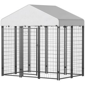 PawHut Outdoor Dog Kennel with Roof with Escape-proof Lock, UV-Resistant & Waterproof Cover, 6' x 4' x 6', Silver