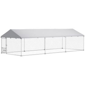 PawHut Outdoor Dog Kennel with Adjustable & Rotatable Bowl Rack, Waterproof Cover, Secure Lock, 19.7' x 7.5' x 5.2'