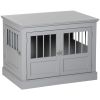 PawHut Wooden Dog Crate, Dog Furniture End Table with Triple Doors Steel Tubes Pewter Gray