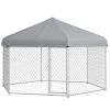 PawHut Large Outdoor Dog Kennel 13.4 x 11.5 ft Waterproof UV Resistant Roof Medium Large Dogs Silver