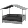 PawHut Wicker Dog House Outdoor Canopy Rattan Bed Water-resistant Cushion Gray