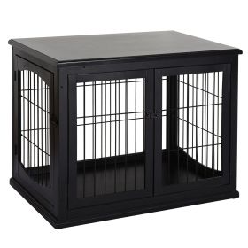 PawHut Modern Wooden Dog Crate Furniture Double Door for Small Dogs Stylish Black