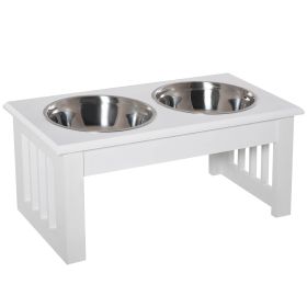 PawHut Wooden Dog Feeding Station with 2 Stainless Steel Bowls and Non-Slip Base Elegant White