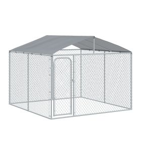 PawHut Large Outdoor Dog Kennel, 98x98x77, Metal Playpen with Lock, Mesh Sidewalls, Weatherproof Cover, Black