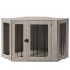 PawHut 48" Corner Dog Crate Furniture, End Table Dog Kennel with Cushion for Medium-Sized Dog, Indoor Use, Dog Cage, Walnut