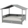 PawHut Wicker Dog House Outdoor Canopy Rattan Bed Water-resistant Cushion Cream White