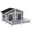 PawHut Wooden Large Dog House Outdoor Cabin Style, Elevated Pet Shelter with Porch, for Small and Medium Breed Dogs, Gray