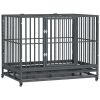 PawHut Heavy Duty Dog Cage 42 Metal Kennel with Wheels Double Door Removable Tray Gray