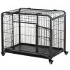 PawHut Metal Dog Crate 37" Heavy Duty Folding Kennel with Removable Tray Cover 4 Wheels Gray