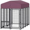 PawHut Welded Wire Outdoor Dog Kennel with 360Â° Rotating & 4 Levels Adjustable Bowls, Waterproof Cover, 7.9' x 4' x 6'