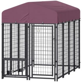 PawHut Welded Wire Outdoor Dog Kennel with 360Â° Rotating & 4 Levels Adjustable Bowls, Waterproof Cover, 7.9' x 4' x 6'