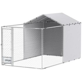 PawHut Galvanized Chain Link Large Outdoor Dog Kennel with Waterproof & UV-Resistant Cover, for M&L Dogs, 13.1' x 7.5' x 7.5'