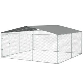 PawHut Outdoor Dog Kennel Galvanized Steel Fence with Cover Secure Lock Mesh Sidewalls for Backyard 15' x 15' x 7.5'