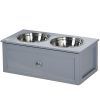 PawHut Elevated Dog Bowls with Storage, 2 Stainless Steel Bowls, for Medium Dogs, Gray