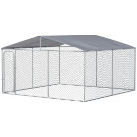PawHut Outdoor Dog Kennel Galvanized Steel Fence with Cover Secure Lock Mesh Sidewalls for Backyard 13' x 13' x 7.5'