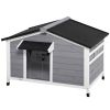 PawHut Wooden Cabin Style Outdoor Dog House with Openable Roof, Removable Bottom, Windows, Curtain, Foot Covers, Gray