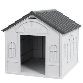 PawHut Cozy Pet House Water-Resistant Indoor/Outdoor Puppy Shelter Gray for Small/Medium Dogs Easy to Install
