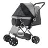 Pet Stroller Foldable 4 Wheels Travel Dog Stroller Reversible Handle up to 44lbs