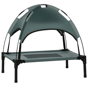 PawHut Elevated Dog Bed with Removable Canopy, Outdoor Dog Cot with UV Protection Canopy Shade, 24 inch Pet Bed for Camping, Gray