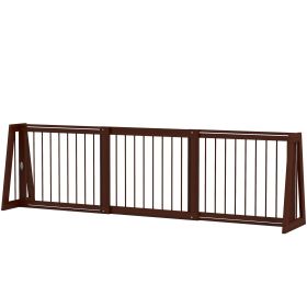 PawHut 28"-75" Freestanding Wooden Pet Gate with Support Feet & Non-Slip Mats for Indoor, Stairway, Doorway, Brown