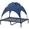 PawHut Elevated Portable Dog Cot Pet Bed with UV Protection Canopy Shade, 36 inch, Dark Blue
