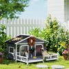 PawHut Wooden Large Dog House Outdoor Cabin Style, Elevated Pet Shelter with Porch, for Small and Medium Breed Dogs, Gray