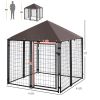 PawHut 5'x 5' Outdoor Dog Kennel with Roof, Steel Dog Fence with Water-and UV-Resistant Canopy, Jet Black