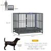 PawHut Heavy Duty Dog Cage 42 Metal Kennel with Wheels Double Door Removable Tray Gray