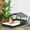 PawHut Extendable Wicker Outdoor Dog Bed with Waterproof Roof Soft Cushion Small Medium Dogs Cream White