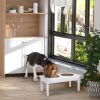 PawHut Elevated Pet Bowl 23 Durable Wooden Feeding Station Heavy Duty, White, for Dogs, Cats
