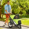 PawHut 3 Wheels Dog Stroller w/ One-Hand Fold, Rubber Wheels, Storage Bag, Soft Cushion for Small & Medium Dogs Yellowish Green