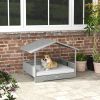 PawHut Wicker Dog House Outdoor Canopy Rattan Bed Water-resistant Cushion Cream White
