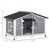 PawHut Wooden Cabin Style Outdoor Dog House with Openable Roof, Removable Bottom, Windows, Curtain, Foot Covers, Gray