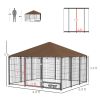PawHut 6.9'x6.9'x5' Outdoor Dog Kennel with Canopy, Coffee Garden Playpen Fence Crate Enclosure Cage, Rotating Bowl Secure Pet Play