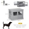 PawHut Wooden Dog Crate, Dog Furniture End Table with Triple Doors Steel Tubes Pewter Gray
