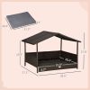 PawHut Wicker Dog Bed Outdoor, with Rattan Canopy, Elevated & Cushioned PE Rattan Dog / Cat House with Sleeping Pad, Gray