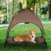 PawHut Elevated Portable Dog Cot Pet Bed with UV Protection Canopy Shade, 36 inch, Coffee