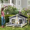 PawHut Wooden Large Dog House Outdoor Cabin Style, Elevated Pet Shelter with Porch, for Small and Medium Breed Dogs, Gray