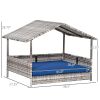 PawHut Pet House Wicker, Rattan Bed for Indoor/Outdoor with Water-Resistant and Removable Cushions, Elevated Bottom, Dark Blue