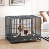 PawHut Heavy Duty Dog Cage 42 Metal Kennel with Wheels Double Door Removable Tray Gray