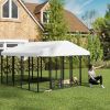 PawHut Welded Wire Outdoor Dog Kennel with 360Â° Rotating & 4 Levels Adjustable Bowls, Waterproof Cover, 9.8' x 9.8' x 6.8'