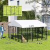 PawHut Welded Wire Outdoor Dog Kennel with 360Â° Rotating & 4 Levels Adjustable Bowls, Waterproof Cover, 9.8' x 9.8' x 6.8'