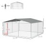 PawHut Outdoor Dog Kennel Galvanized Steel Fence with Cover Secure Lock Mesh Sidewalls for Backyard 15' x 15' x 7.5'