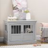 PawHut Wooden Dog Crate, Dog Furniture End Table with Triple Doors Steel Tubes Pewter Gray