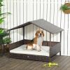 PawHut Rattan Outdoor Dog Bed with Canopy Soft Cushion Removable Cover Medium Large Dogs Cream White