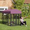 PawHut Welded Wire Outdoor Dog Kennel with 360Â° Rotating & 4 Levels Adjustable Bowls, Waterproof Cover, 7.9' x 4' x 6'