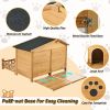 48" Wooden Dog House Outdoor with Porch, Dog Kennel with Water-Resistant Asphalt Roof and Fencing,Indoor & Outdoor Dog Crate with Paw Print, Medium