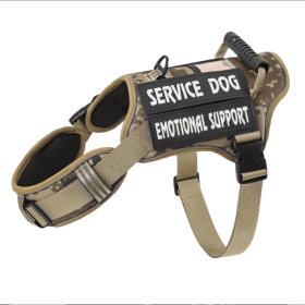 USLOCAL Tactical Service Dog Harness With Control Handle No Pulling Adjustable Reflective Pet Vest Harness Easy Walking Training (Option: Khaki-L)