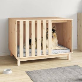 Dog House Natural Wood Solid Pine Wood Medium Durable Dog House (Color: Brown)