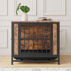 Dog Crate Furniture, Wooden Dog Crate Table, 27.48" Dog Kennel with 2 Sliding Doors and Thick Iron Door Frame (Color: as Pic)